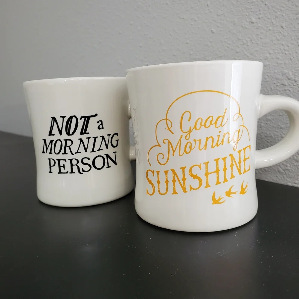 Funny Coffee Mug Set Good Morning Sunshine Not a Morning Person Pair Gift